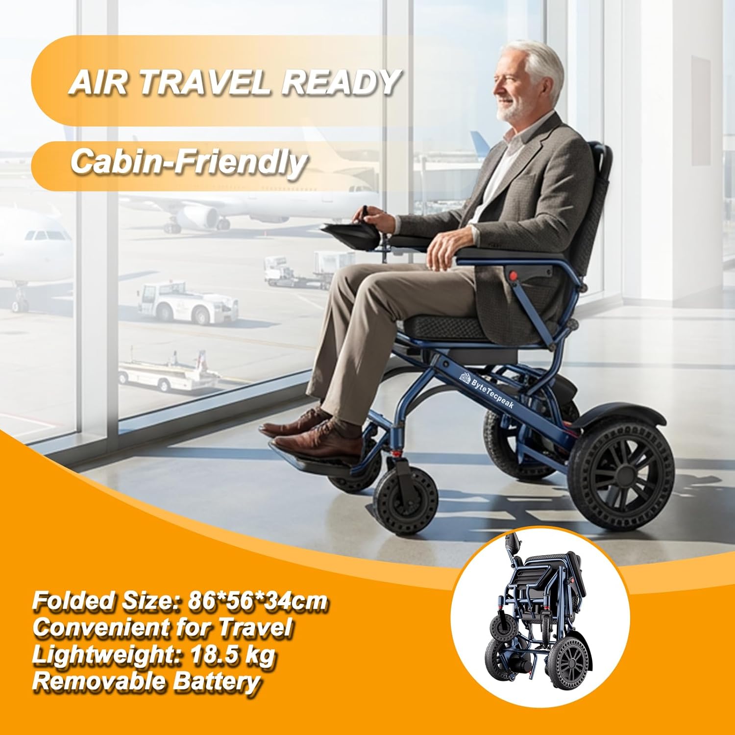 D14 Folding Electric Wheelchair for Adults with Removable Lithium Battery,20km Range,500W Motor,Lightweight & Compact Ultra-Portable Aluminium Powerchair,Travel-Friendly & Airline Approved