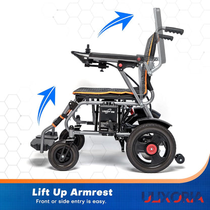 Foldable Electric Wheelchair for Adults,66lbs Sturdy Steel Power Chair with SOS Alert & Mute Button, 9Miles Range, All-Terrain Dual Motor Motorized Mobility Scooter with Electromagnetic Brake