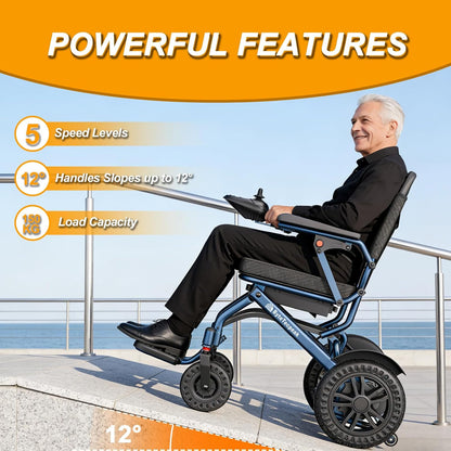 D14 Folding Electric Wheelchair for Adults with Removable Lithium Battery,20km Range,500W Motor,Lightweight & Compact Ultra-Portable Aluminium Powerchair,Travel-Friendly & Airline Approved