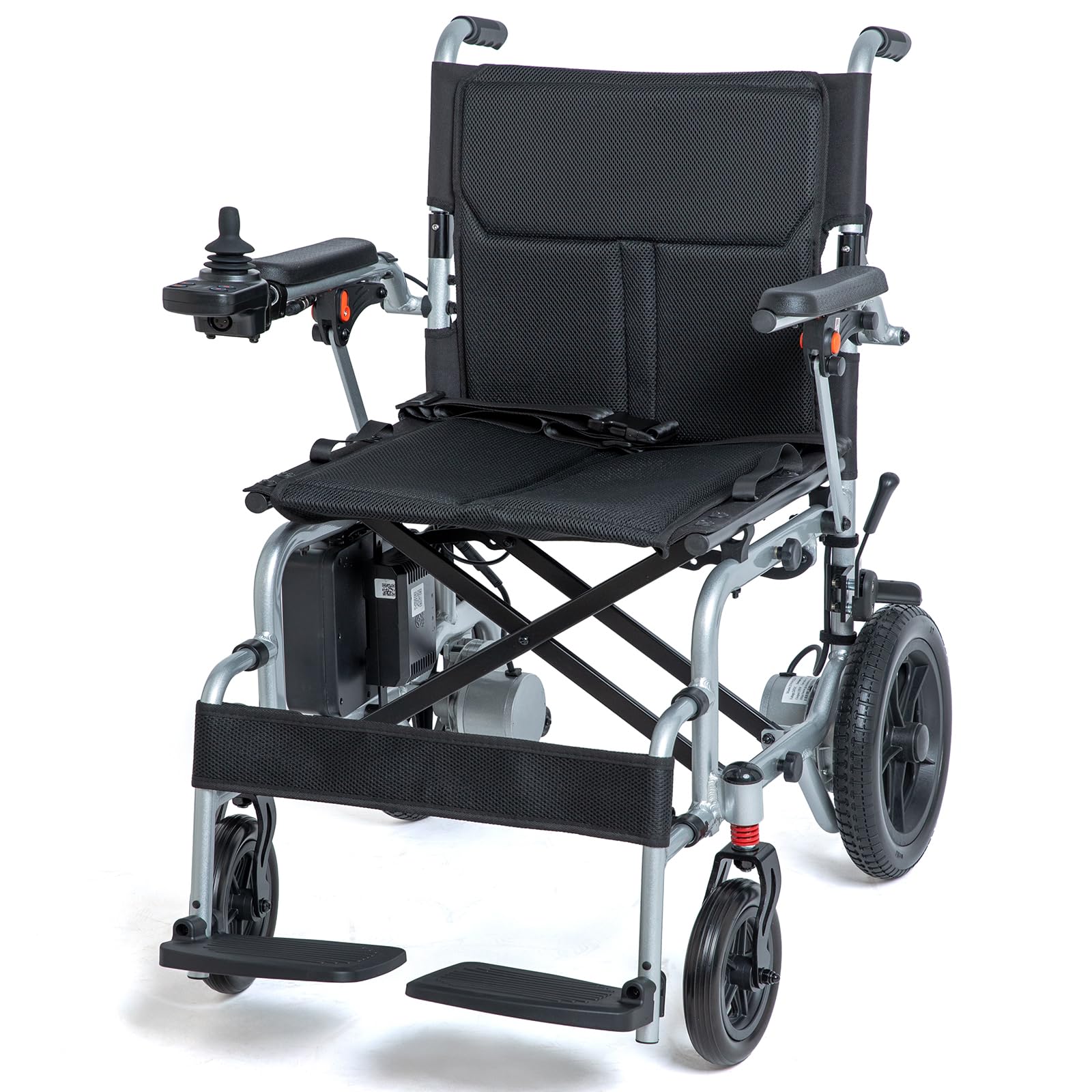 Foldable Electric Wheelchair for Adults,66lbs Sturdy Steel Power Chair with SOS Alert & Mute Button, 9Miles Range, All-Terrain Dual Motor Motorized Mobility Scooter with Electromagnetic Brake