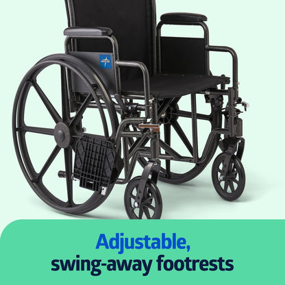Medline Wheelchair, Desk-Length Arms and Swing-Away Leg Rests, 18" x 16" Seat (W x D)