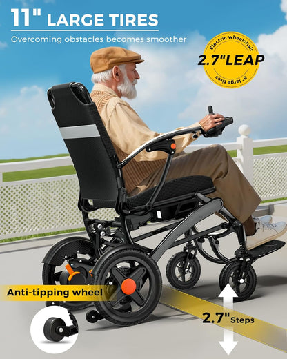 Foldable Electric Wheelchair for Adults, 500W High Power Electric Wheelchair, 350LBS Capacity & Ultimate Safety Design, All-Terrain Pneumatic Tires (Ultra-Light Carbon Fiber + Aluminum)