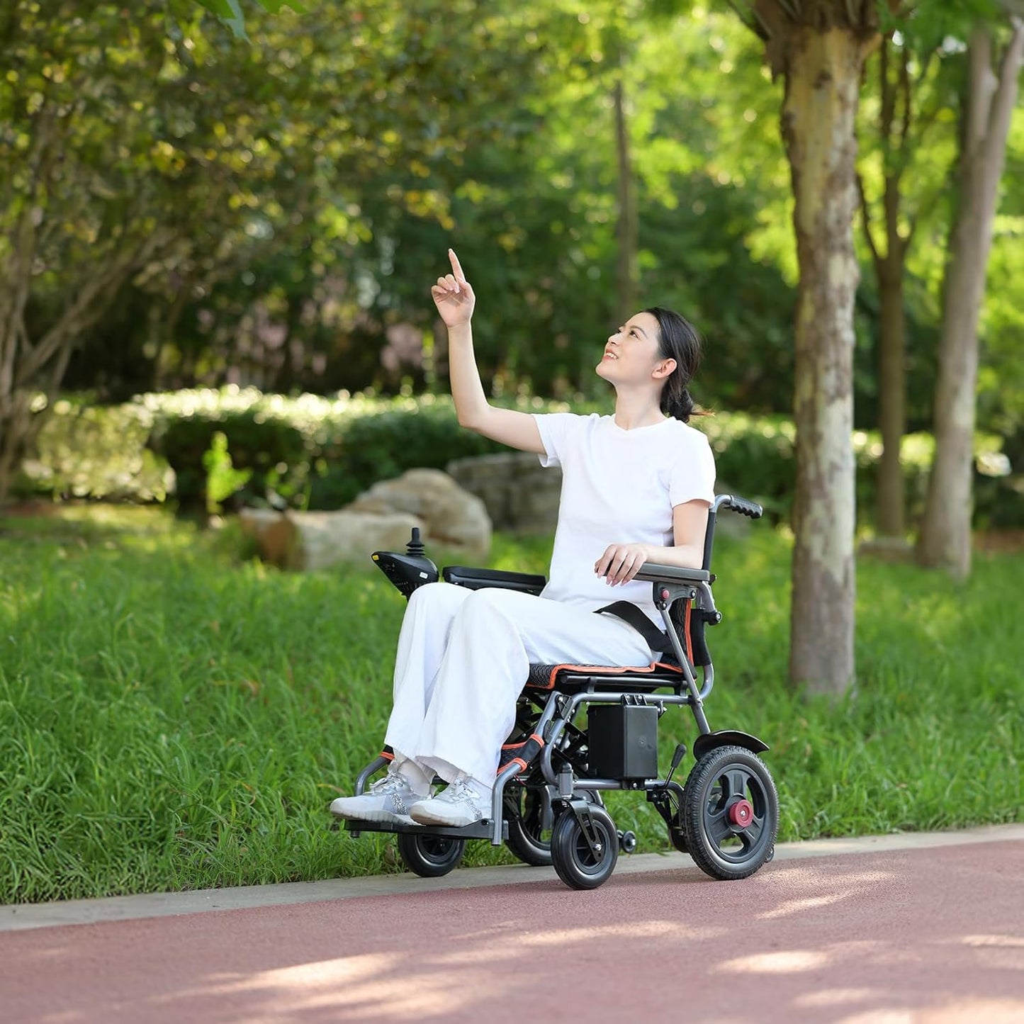 Foldable Electric Wheelchair for Adults,66lbs Sturdy Steel Power Chair with SOS Alert & Mute Button, 9Miles Range, All-Terrain Dual Motor Motorized Mobility Scooter with Electromagnetic Brake