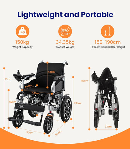 VOCIC V56 Foldable Electric Wheelchair, Max 150kg, 40cm Tyres, 30km Range | Foldable Power Mobility Wheelchair for Adults with Large Pneumatic Tyre for Outdoor, Easy to Transport for Travel, Dark Blue