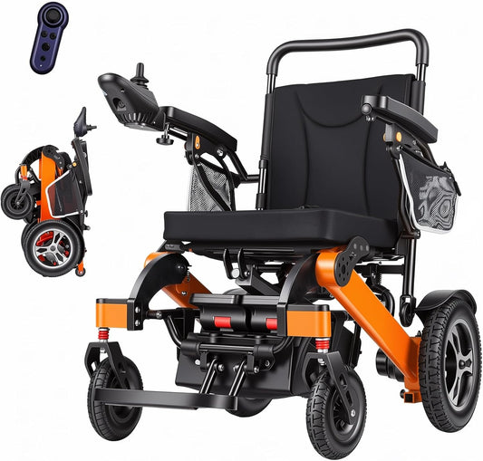 One-Button Folding Electric Wheelchair, Adults Seniors Electric Fold/Unfold Travel Power Chair, Net Weight 27Kg, 700W Output, 24Ah Battery, 30Km Range, with Remote Control, 120Kg Load Capacity