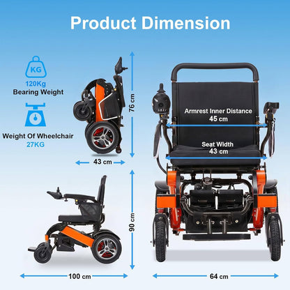 One-Button Folding Electric Wheelchair, Adults Seniors Electric Fold/Unfold Travel Power Chair, Net Weight 27Kg, 700W Output, 24Ah Battery, 30Km Range, with Remote Control, 120Kg Load Capacity