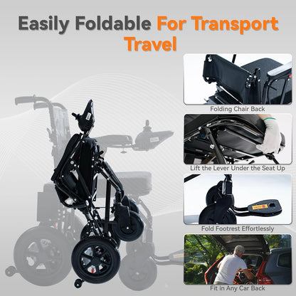Lightweight Electric Wheelchair for Adults,Motorized Wheelchair Power Portable Wheelchair,500W Motor Airline Approved Black