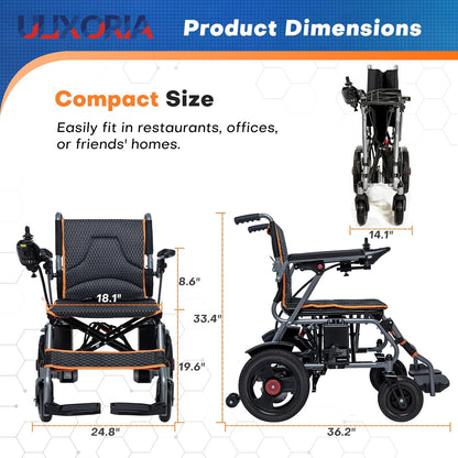 Foldable Electric Wheelchair for Adults,66lbs Sturdy Steel Power Chair with SOS Alert & Mute Button, 9Miles Range, All-Terrain Dual Motor Motorized Mobility Scooter with Electromagnetic Brake