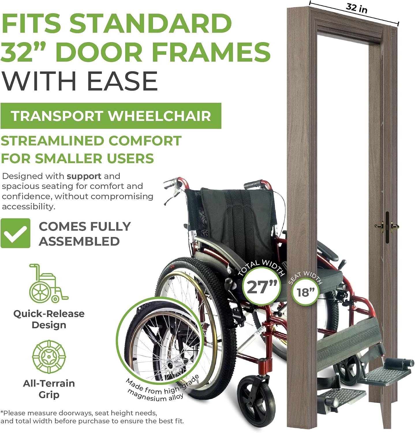 Voyager Self Propel Folding Outdoor All Terrain Wheelchair - Choice of Sizes and Colors (Red, 18" Seat Width)