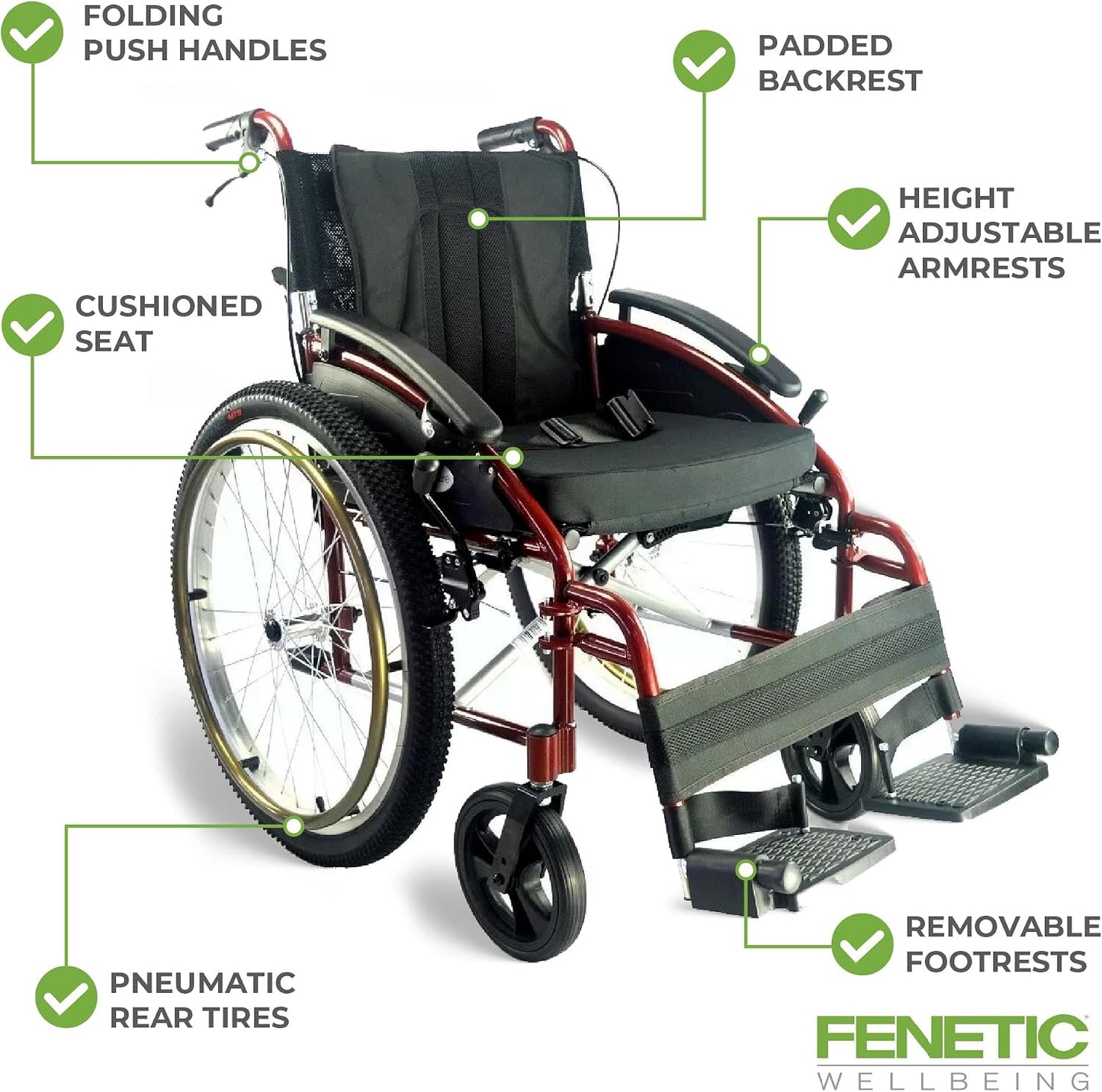 Voyager Self Propel Folding Outdoor All Terrain Wheelchair - Choice of Sizes and Colors (Red, 18" Seat Width)