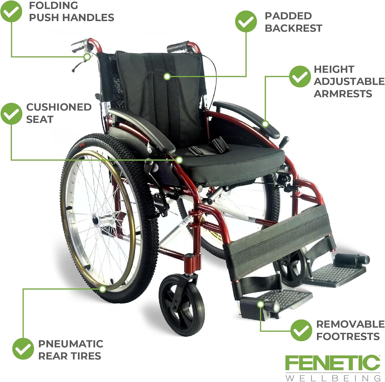 Voyager Self Propel Folding Outdoor All Terrain Wheelchair - Choice of Sizes and Colors (Red, 18" Seat Width)