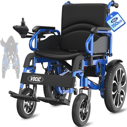 VOCIC V56 Foldable Electric Wheelchair, Max 150kg, 40cm Tyres, 30km Range | Foldable Power Mobility Wheelchair for Adults with Large Pneumatic Tyre for Outdoor, Easy to Transport for Travel, Dark Blue