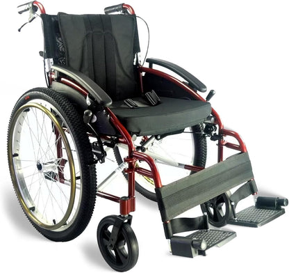 Voyager Self Propel Folding Outdoor All Terrain Wheelchair - Choice of Sizes and Colors (Red, 18" Seat Width)