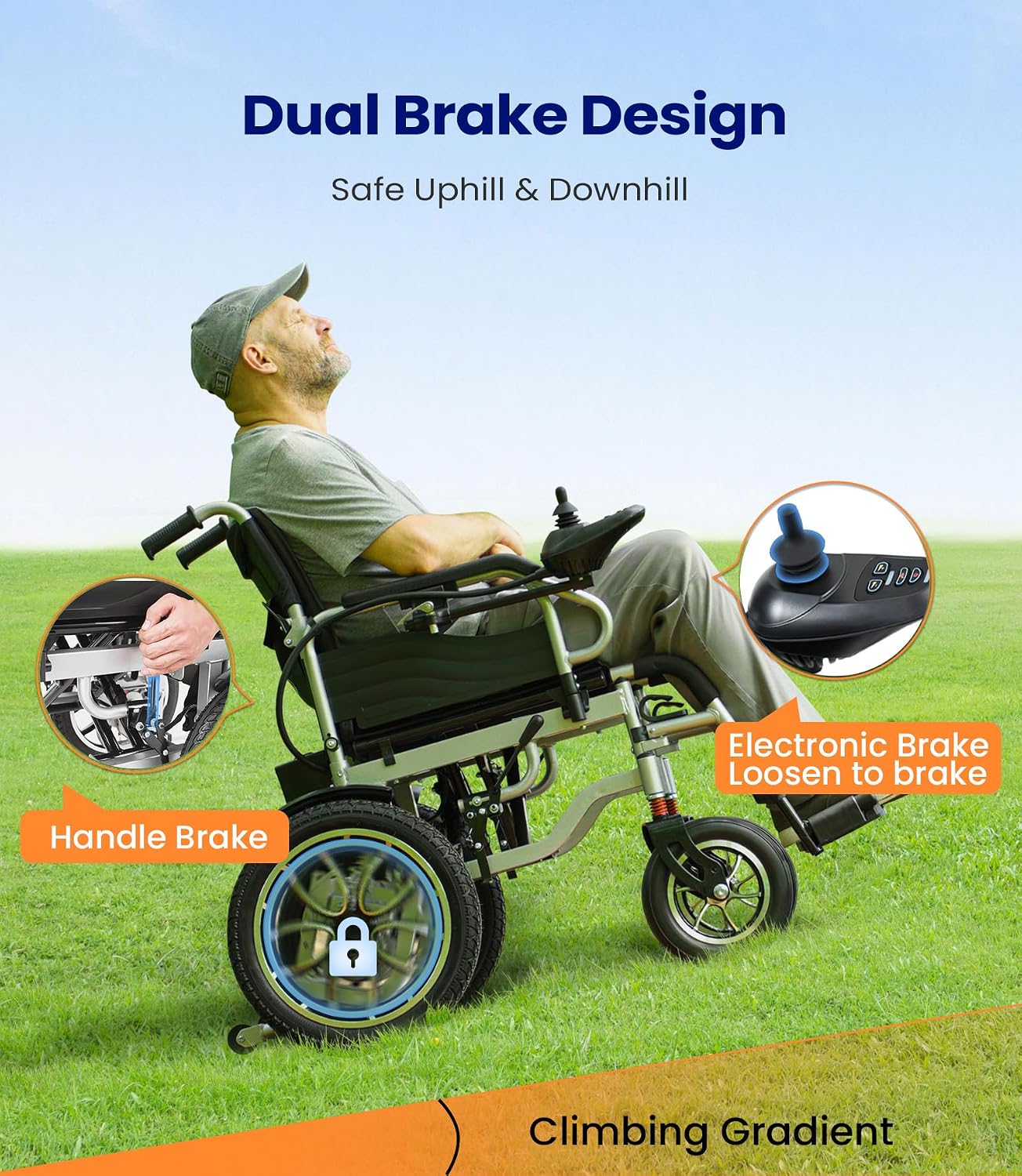 VOCIC V56 Foldable Electric Wheelchair, Max 150kg, 40cm Tyres, 30km Range | Foldable Power Mobility Wheelchair for Adults with Large Pneumatic Tyre for Outdoor, Easy to Transport for Travel, Dark Blue