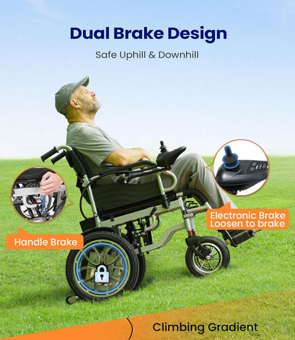 VOCIC V56 Foldable Electric Wheelchair, Max 150kg, 40cm Tyres, 30km Range | Foldable Power Mobility Wheelchair for Adults with Large Pneumatic Tyre for Outdoor, Easy to Transport for Travel, Dark Blue