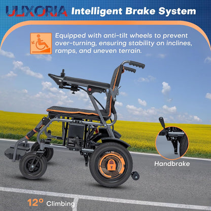 Foldable Electric Wheelchair for Adults,66lbs Sturdy Steel Power Chair with SOS Alert & Mute Button, 9Miles Range, All-Terrain Dual Motor Motorized Mobility Scooter with Electromagnetic Brake