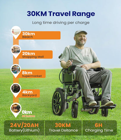 VOCIC V56 Foldable Electric Wheelchair, Max 150kg, 40cm Tyres, 30km Range | Foldable Power Mobility Wheelchair for Adults with Large Pneumatic Tyre for Outdoor, Easy to Transport for Travel, Dark Blue