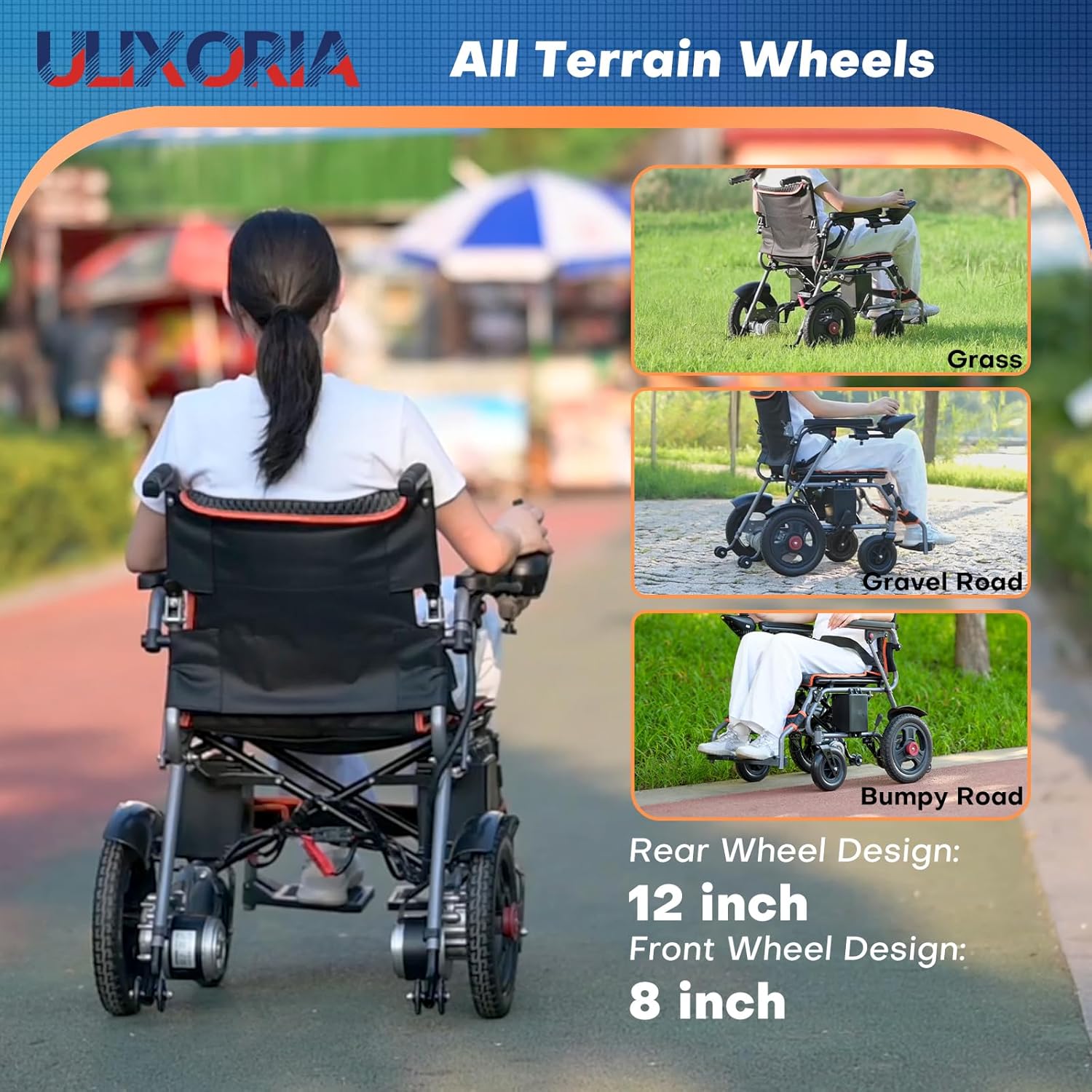 Foldable Electric Wheelchair for Adults,66lbs Sturdy Steel Power Chair with SOS Alert & Mute Button, 9Miles Range, All-Terrain Dual Motor Motorized Mobility Scooter with Electromagnetic Brake